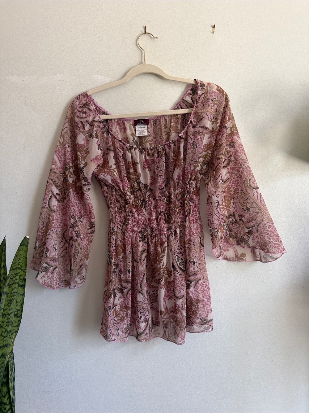Jordache Pink Floral Smocked Waist Peasant Too